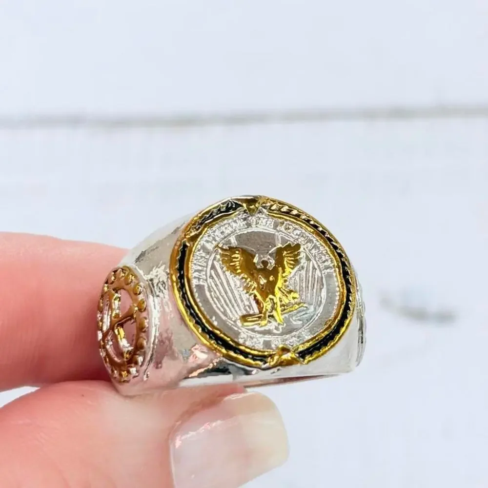 Silver  & Gold Eagle Ring Size 8.5